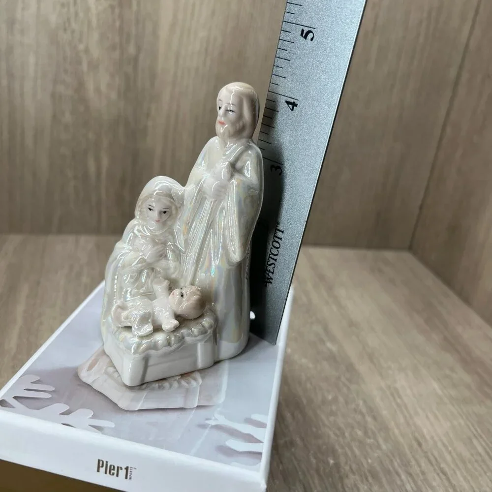 Pier 1 Holy Family Nativity Figurine Iridescent Glazed Porcelain Christmas Decor
